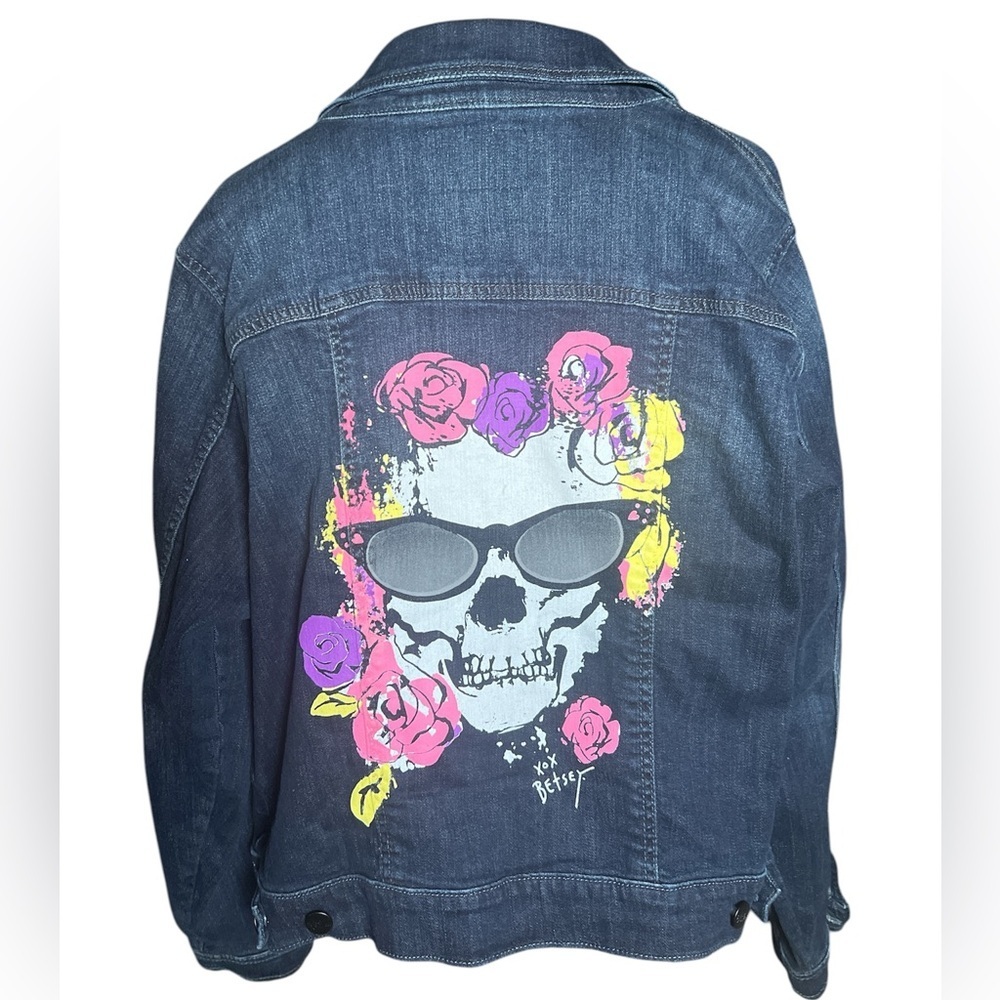 Torrid colab with Betsey Johnson denim hand skull painted trucker jacket 2X